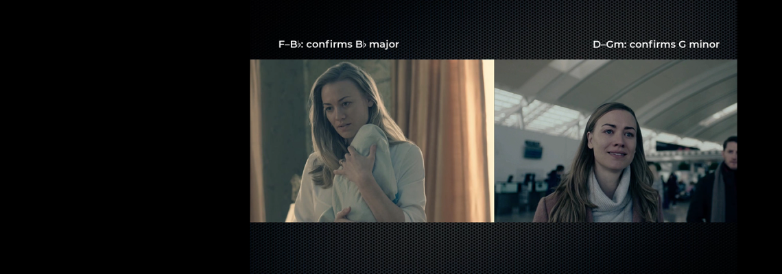 two screenshots of Serena from Handmaid's Tale