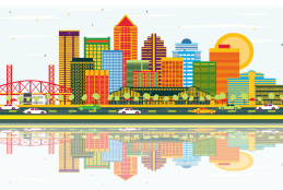 brightly colored digital drawing of jacksonville skyline